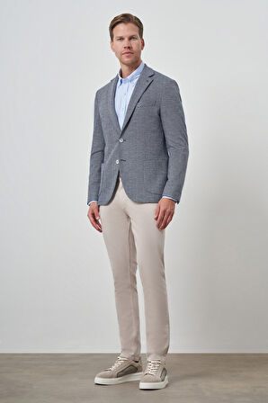  Erkek Lacivert Örme Slim Fit Mono Yaka Ceket