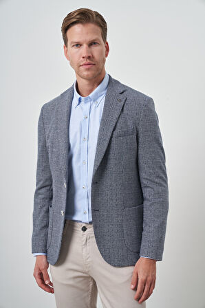  Erkek Lacivert Örme Slim Fit Mono Yaka Ceket