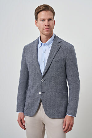 Erkek Lacivert Örme Slim Fit Mono Yaka Ceket