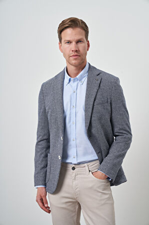  Erkek Lacivert Örme Slim Fit Mono Yaka Ceket