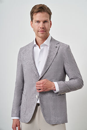  Erkek Vişne Keten Dokuma  Slim Fit Mono Yaka Ceket