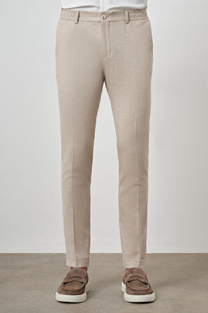  Erkek Bej Trend Tam Lastikli Slim Fit Pantolon