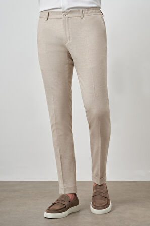  Erkek Bej Trend Tam Lastikli Slim Fit Pantolon