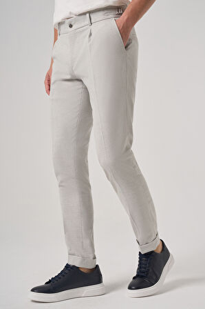  Erkek Gri Trend Pileli Slim Fit Pantolon