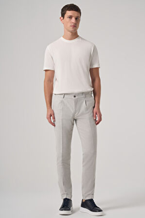  Erkek Gri Trend Pileli Slim Fit Pantolon