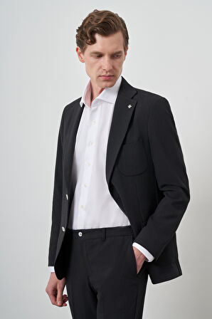  Erkek Siyah Trend Çizgili Slim Fit Mono Yaka Takım Elbise