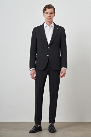  Erkek Siyah Trend Çizgili Slim Fit Mono Yaka Takım Elbise