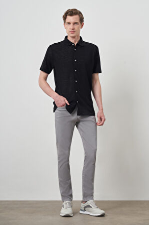  Erkek Siyah Trend Apaçi Yaka Kısa Kollu Gömlek