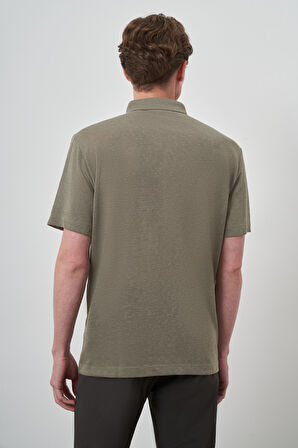  Erkek Haki Trend Apaçi Yaka Kısa Kollu Gömlek