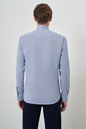  Erkek Mavi Slim Fit Dik Yaka Gömlek