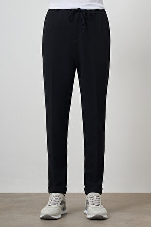  Erkek Lacivert Trend Slim Fit İpli Jogger Pantolon
