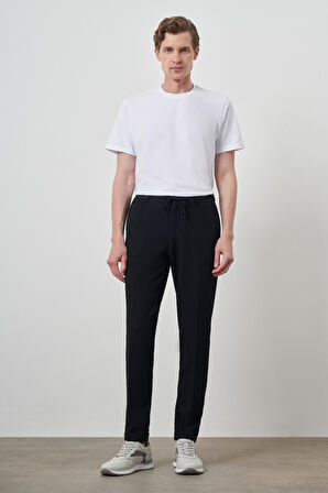  Erkek Lacivert Trend Slim Fit İpli Jogger Pantolon
