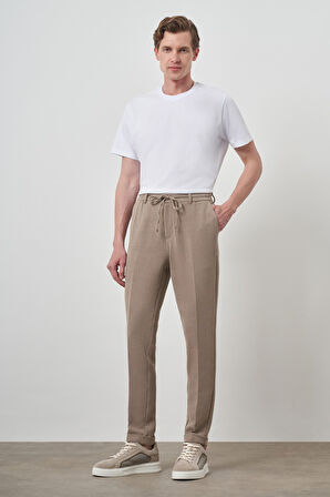  Erkek Bej Trend Slim Fit İpli Jogger Pantolon