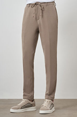  Erkek Bej Trend Slim Fit İpli Jogger Pantolon
