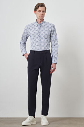 Erkek Lacivert Trend Slim Fit Tam Lastik Pantolon