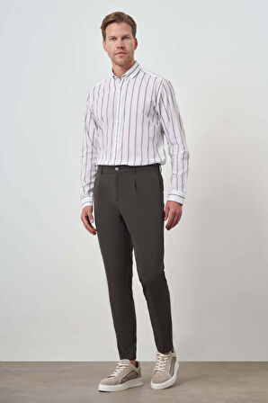  Erkek Haki Trend Slim Fit Tam Lastik Pantolon