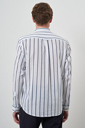  Erkek Lacivert Keten Dynamic Fit Düğmeli Yaka Gömlek