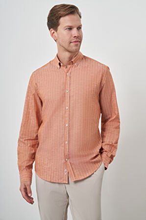  Erkek Kiremit Keten Dynamic Fit Düğmeli Yaka Gömlek