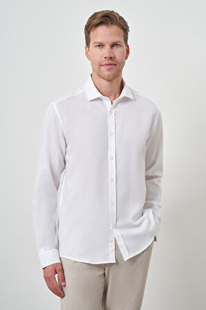  Erkek Beyaz Pamuk Trend Slim Fit İtalyan Yaka Gömlek