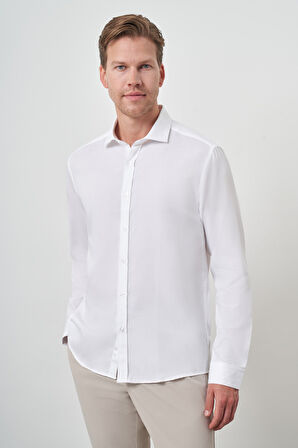  Erkek Beyaz Pamuk Trend Slim Fit İtalyan Yaka Gömlek