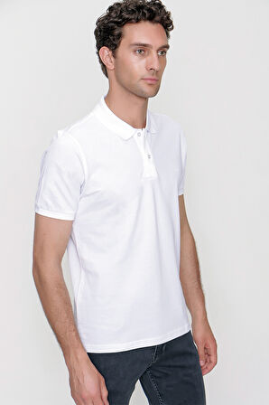  Erkek Beyaz Basic Polo Yaka Dynamic Fit T-Shirt