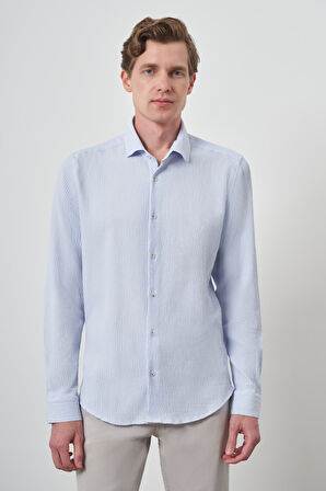  Erkek A. MAVİ Gofre Trend Desenli Dynamic Fit İtalyan Yaka Gömlek