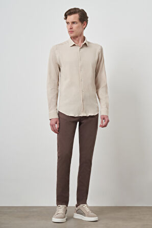  Erkek Bej Gofre Trend Desenli Dynamic Fit İtalyan Yaka Gömlek