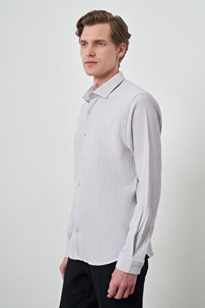  Erkek Taş Gofre Trend Desenli Dynamic Fit İtalyan Yaka Gömlek