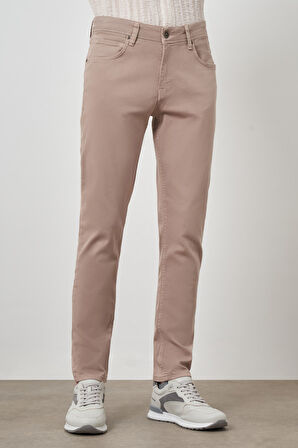  Erkek Bej Pamuk 5 Cep Slim Fit Jean Kot Pantolon