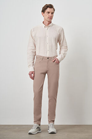  Erkek Bej Pamuk 5 Cep Slim Fit Jean Kot Pantolon