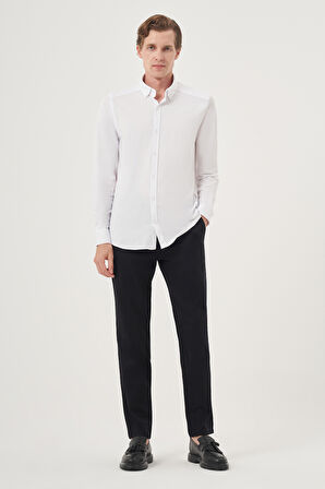  Erkek Beyaz Örme Slim Fit Düğmeli Yaka Gömlek