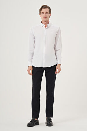  Erkek Beyaz Örme Slim Fit Düğmeli Yaka Gömlek
