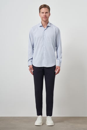  Erkek Marine Çizgi Desen Trend Slim Fit Gömlek
