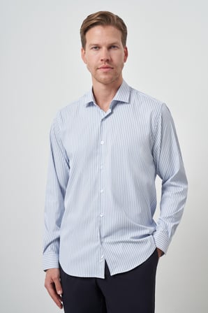  Erkek Marine Çizgi Desen Trend Slim Fit Gömlek
