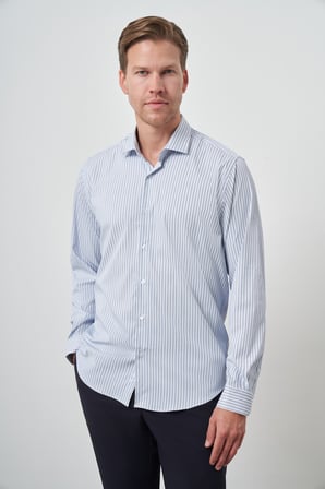  Erkek Marine Çizgi Desen Trend Slim Fit Gömlek