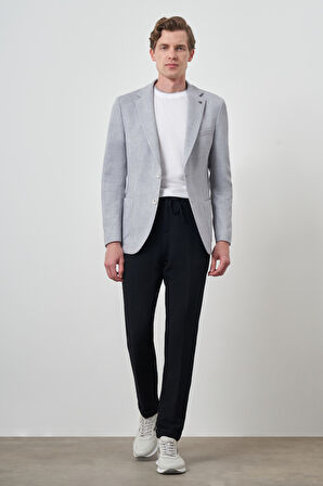  Erkek Gri Örme Desenli Slim Fit Mono Yaka Ceket