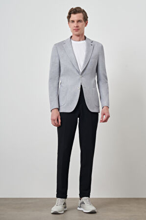  Erkek Gri Örme Desenli Slim Fit Mono Yaka Ceket