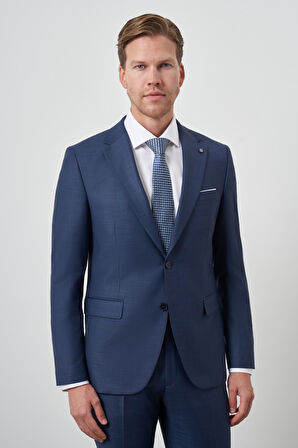  Erkek Lacivert Poliviskon Slim Fit Mono Yaka Takım Elbise