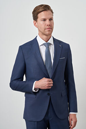  Erkek Lacivert Poliviskon Slim Fit Mono Yaka Takım Elbise