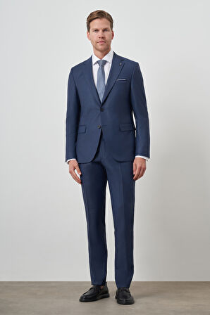  Erkek Lacivert Poliviskon Slim Fit Mono Yaka Takım Elbise