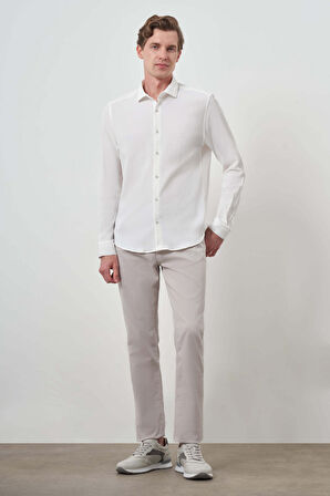  Erkek Beyaz Gofre Trend Desenli Dynamic Fit İtalyan Yaka Gömlek