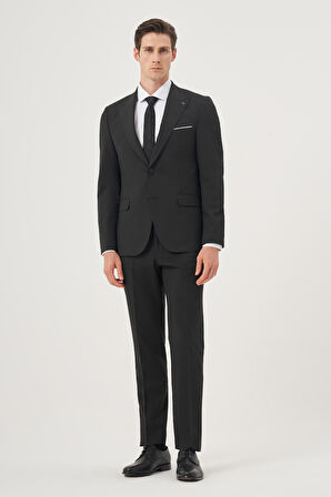  Erkek Füme Poliviskon Basic Slim Fit Sivri Yaka Takım Elbise