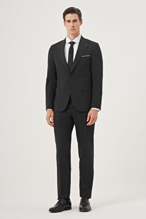  Erkek Füme Poliviskon Basic Slim Fit Sivri Yaka Takım Elbise