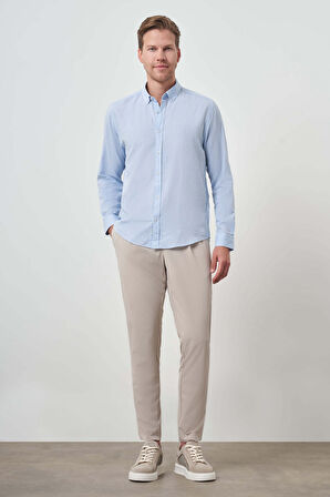  Erkek A. MAVİ Keten Trend Dynamic Fit Düğmeli Yaka Gömlek