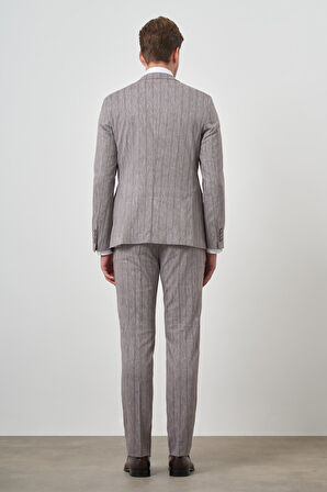  Erkek Vizon Tend Keten Kruvaze Slim  Fit Sivri Yaka Takım Elbise