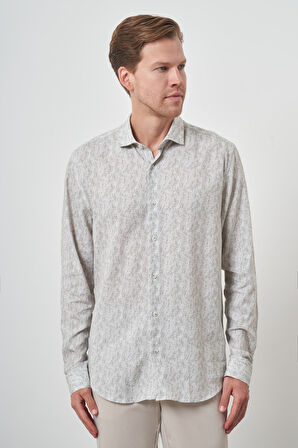  Erkek Yeşil Keten Trend Dynamic Fit Düğmeli Yaka Gömlek