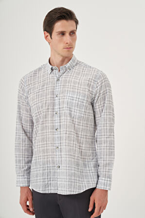  Erkek Siyah Keten Trend Regular Fit Dğmeli Yaka Gömlek