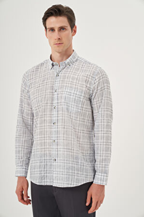  Erkek Siyah Keten Trend Regular Fit Dğmeli Yaka Gömlek