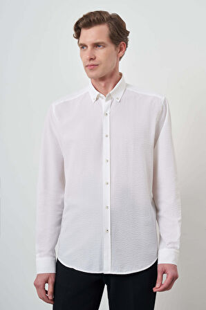  Erkek Beyaz Pamuk Trend Dynamic Fit Düğmeli Yaka Gömlek