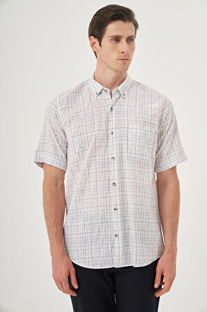  Erkek Siyah Keten Trend Regular Fit Düğmeli Yaka Kısa Kol Gömlek